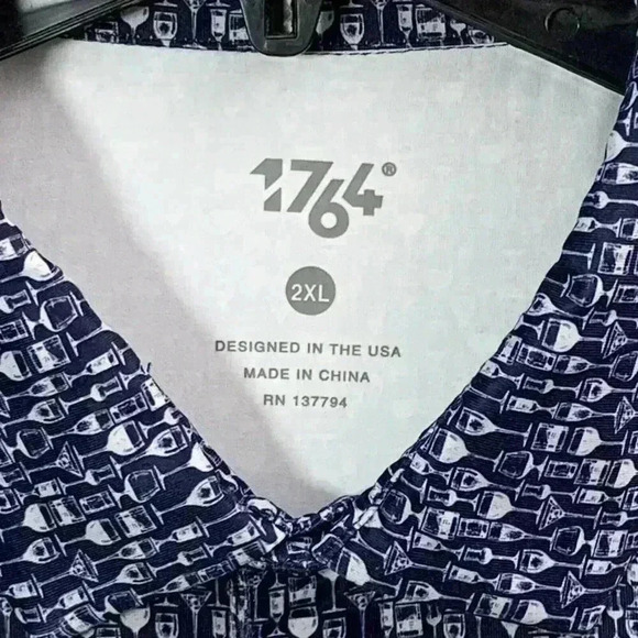 1764 Shirt Mens 2XL Blue Drink Print Performance Golf Polo Breathable Stretch - Picture 6 of 8